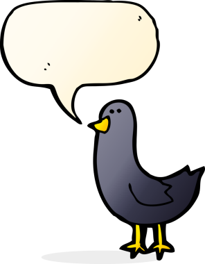 Bir insan tarafından çizilmiş konuşma balonlu çizgi film kuşu.