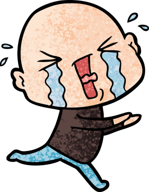 Bir insan tarafından çizilmiş ağlayan kel bir adam.