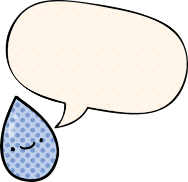 Bir insan tarafından çizilmiş çizgi roman tarzında konuşma baloncuklu yağmur damlası.