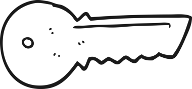 Bir insan tarafından çizilmiş siyah beyaz çizgi film kapı anahtarı.