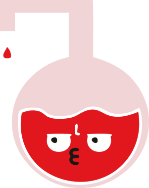 Bir insan tarafından çizilmiş bir bilim deneyinin düz renkli retro karikatürü