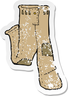 Bir insan tarafından çizilmiş eski bir pantolona yapıştırılmış eski bir karikatür.