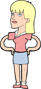 Bir insan tarafından çizilmiş kalçaları olan çizgi film kadını.