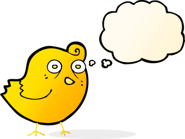 Bir insan tarafından çizilmiş düşünce baloncuklu komik çizgi film kuşu.