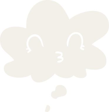 Bir insan tarafından çizilmiş düşünce baloncuklu mutlu çizgi film yüzü.