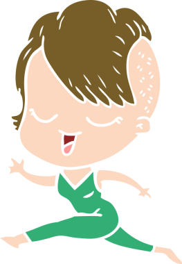 Bir insan tarafından çizilen mutlu düz renkli çizgi film kızı.