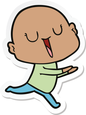 Bir insan tarafından çizilmiş mutlu, kel bir adamın çıkartması.