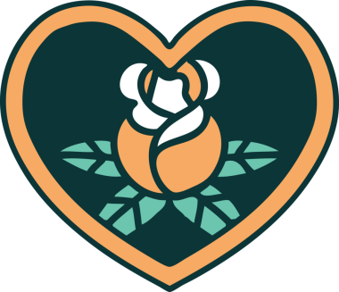 Bir insan tarafından çizilmiş kalp ve çiçeklerin ikonik dövme şekli