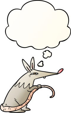 Düşünce baloncuğu olan çizgi film faresi bir insan tarafından çizilmiş.