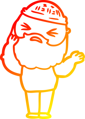 Bir insan tarafından çizilmiş sakallı bir çizgi film karakteri.