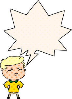 Çizgi roman tarzında bir insan tarafından çizilmiş bir konuşma balonuyla rahatsız bir adam.