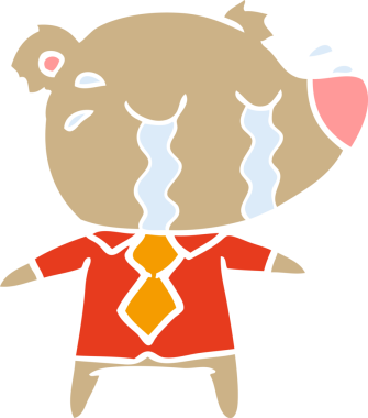 Düz renkli çizgi film ağlayan ayı bir insan tarafından çizilmiş.