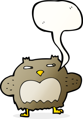 bir insan tarafından çizilmiş konuşma baloncuklu şüpheli baykuş çizgi filmi