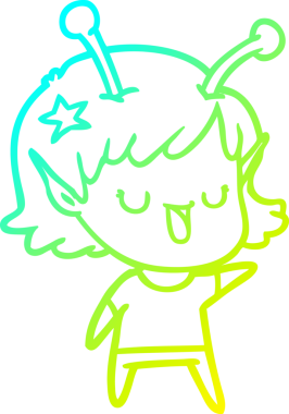 Bir insan tarafından çizilmiş mutlu bir uzaylı kız çizgi filmi.