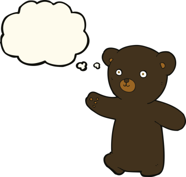 Bir insan tarafından çizilmiş düşünce baloncuğu olan siyah ayı yavrusu.