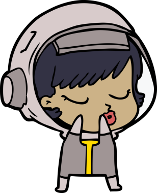 Utangaç çizgi film karakteri güzel astronot kız bir insan tarafından çizilmiş.