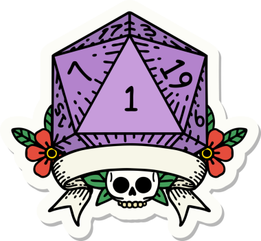 Bir insan tarafından çizilmiş doğal bir d20 zar etiketi.