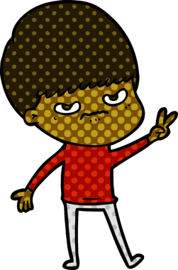 Bir insan tarafından çizilmiş sinirli çizgi film çocuğu.