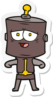 Bir insan tarafından çizilmiş robot karikatür çıkartması.