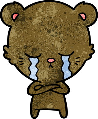 Bir insan tarafından çizilmiş ağlayan çizgi film ayısı.