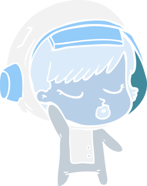 Düz renkli çizgi film. Bir insan tarafından çizilmiş güzel astronot kız.