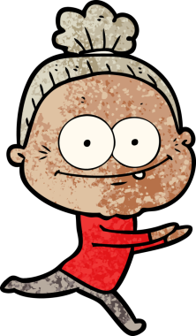 Bir insan tarafından çizilmiş mutlu yaşlı kadın çizgi filmi.