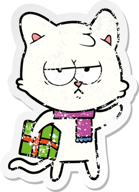 Bir insan tarafından çizilmiş sıkıntılı bir çizgi film kedisinin çıkartması.