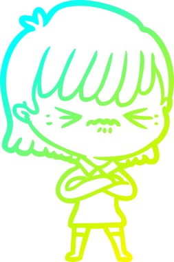 Bir insan tarafından çizilmiş, soğuk bir çizgi film kızı çizimi.