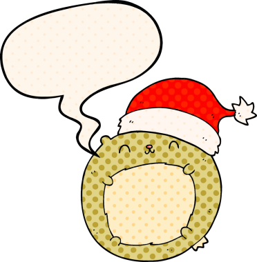 Bir insan tarafından çizilmiş çizgi roman tarzında konuşma balonu olan şirin bir çizgi roman ayısı.