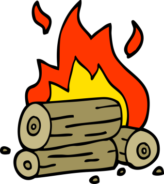 Bir insan tarafından çizilmiş karalama yanan kütükler.