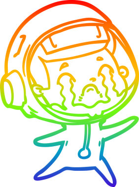 Gökkuşağı gradyan çizgi çizimi bir insan tarafından çizilmiş ağlayan astronot