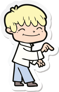 Bir insan tarafından çizilmiş mutlu bir çocuğun çıkartması.