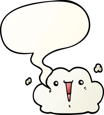 Tatlı çizgi film bulutu, konuşma baloncuğu, bir insan tarafından çizilmiş düzgün bir gradyan stil.