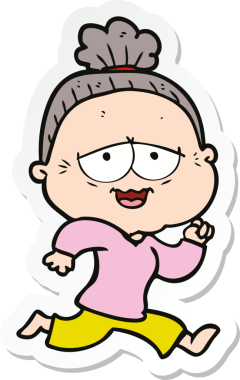 Bir insan tarafından çizilmiş mutlu yaşlı bir kadının çıkartması.