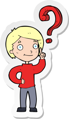 Bir insan tarafından çizilmiş sorular soran bir çizgi film çocuğunun çıkartması.