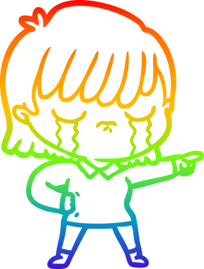 Gökkuşağı gradyan çizimi bir insan tarafından çizilmiş ağlayan bir çizgi kadın çizimi