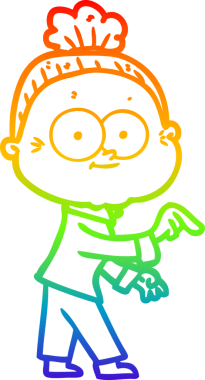 Gökkuşağı gradyan çizgi çizimi Bir insan tarafından çizilmiş mutlu yaşlı kadın