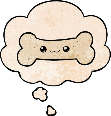 bir insan tarafından çizilmiş grunge doku biçiminde düşünce baloncuğu olan karikatür kemiği