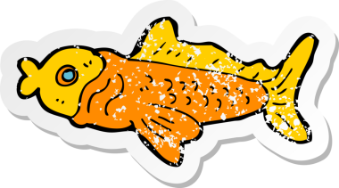 Bir insan tarafından çizilmiş komik bir balığın gerilimli çıkartması.