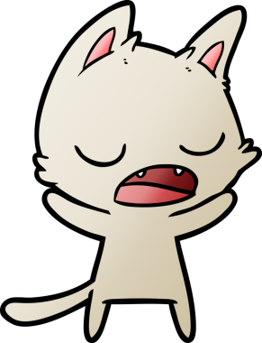 Bir insan tarafından çizilmiş konuşan kedi çizgi filmi.