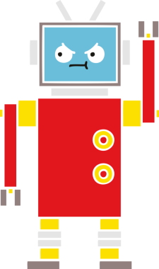 Bir insan tarafından çizilmiş düz renkli bir robot karikatürü