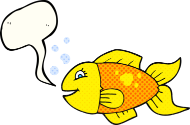 Bir insan tarafından çizilmiş serbest çizilmiş çizgi roman konuşma balonu karikatür balığı.