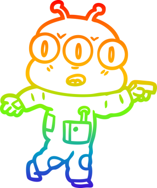 Gökkuşağı gradyan çizgi çizimi Bir insan tarafından çizilmiş üç gözlü uzaylı