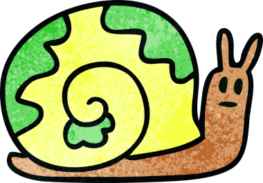 Bir insan tarafından çizilmiş garip bir çizgi film salyangozu.