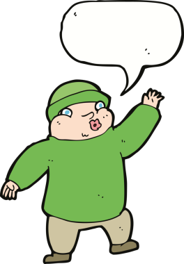 şapkalı adam bir insan tarafından çizilmiş konuşma balonuyla sallanıyor.