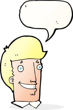 Bir insan tarafından çizilmiş konuşma balonlu mutlu adam çizgi filmi.