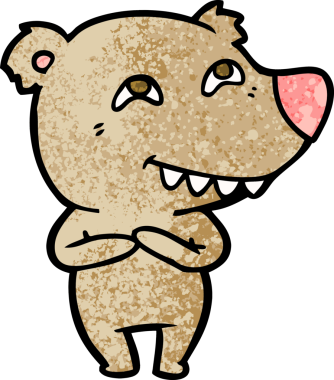 Bir insan tarafından çizilmiş dişleri gösteren çizgi film ayısı.