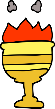 Bir insan tarafından çizilmiş alevli altın kupa.