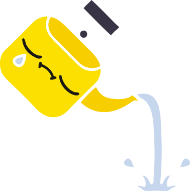 Bir insan tarafından çizilmiş bir çaydanlığın düz renkli retro karikatürü