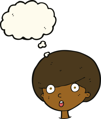 Bir insan tarafından çizilmiş düşünce baloncuğu olan bir çocuk.